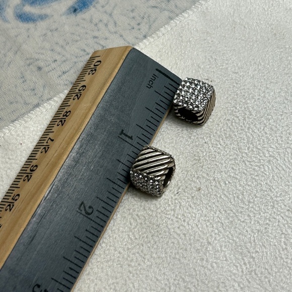 Brighton Cubix Beads Spacers 3/8" Pair of 2 Silver Plated Crystals & Grooves - Picture 5 of 7